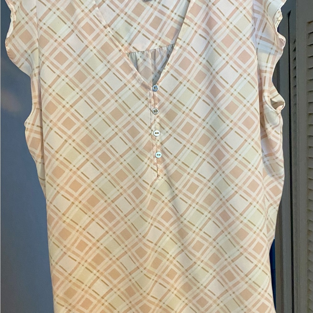 LOFT Plaid Sleeveless Top - Cream and Pink